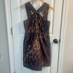 Banana Republic Leopard Print Size 6 Halter Cocktail Dress, POCKETS!